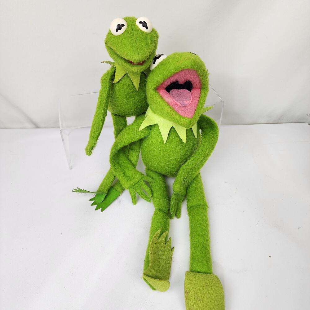 2 Fisher Price Kermit Frog Muppet Plush Dolls Jim Henson 15” (1981) & 20" (1979)